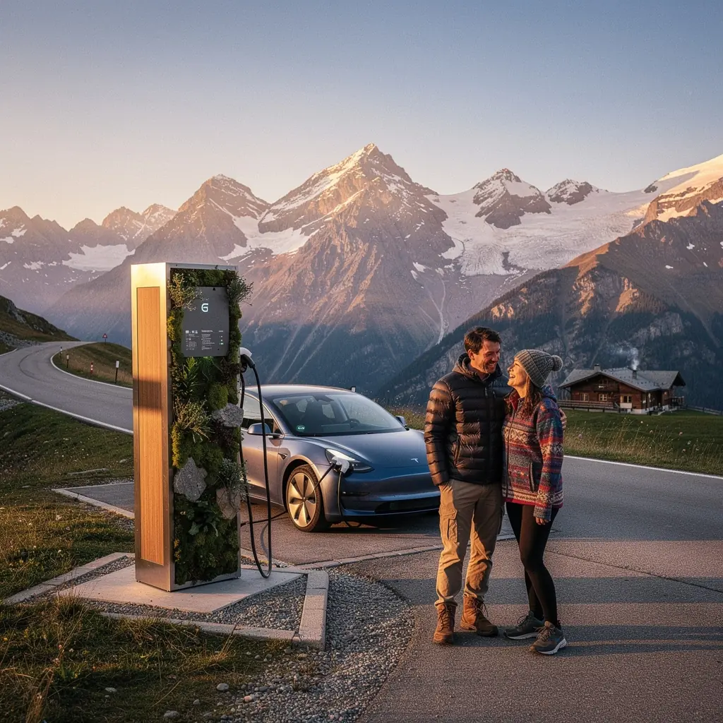 Eine malerische StraГџe mit grГјnen Wiesen und Bergen im Hintergrund.