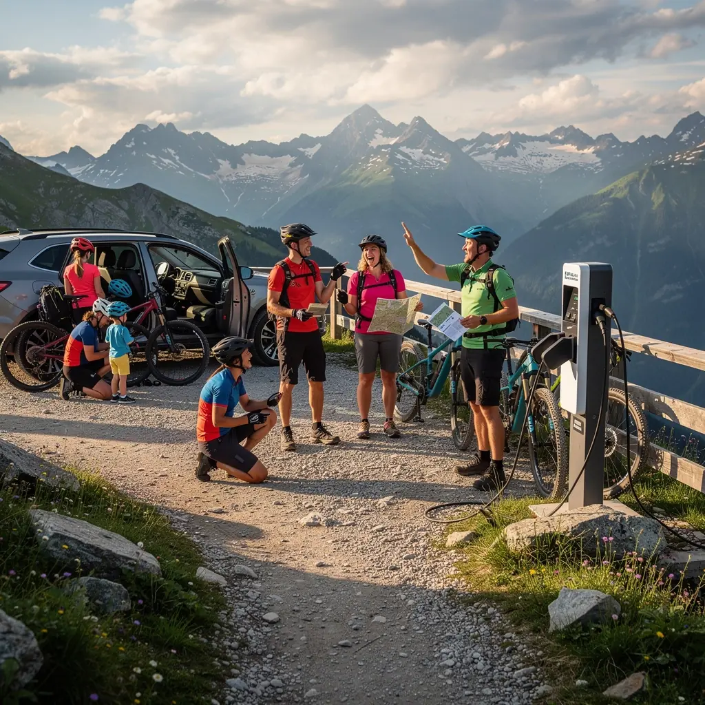 Besucher erkunden die Umgebung, wГ¤hrend ihr Fahrzeug aufgeladen wird.