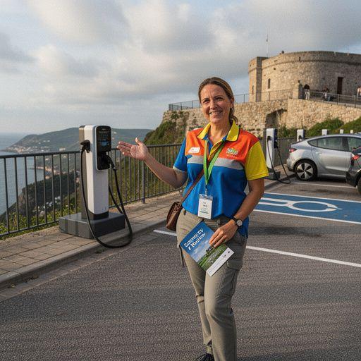 Energiegeladenes Elektroauto vor einer atemberaubenden Alpenkulisse.